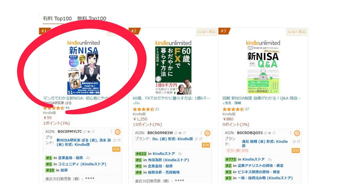 KindleランキングでのAI漫画本の掲載画面